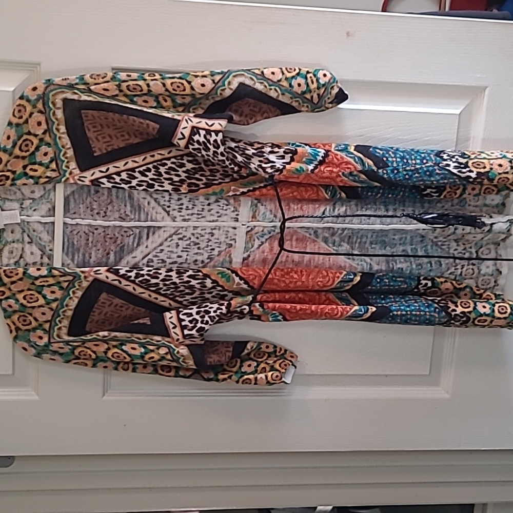 Chico's sweater with robe belt with fringes